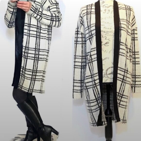 SANCTUARY | Open Front Flyaway Cardigan Sweater Duster Windowpane (Size S) - Picture 12 of 12